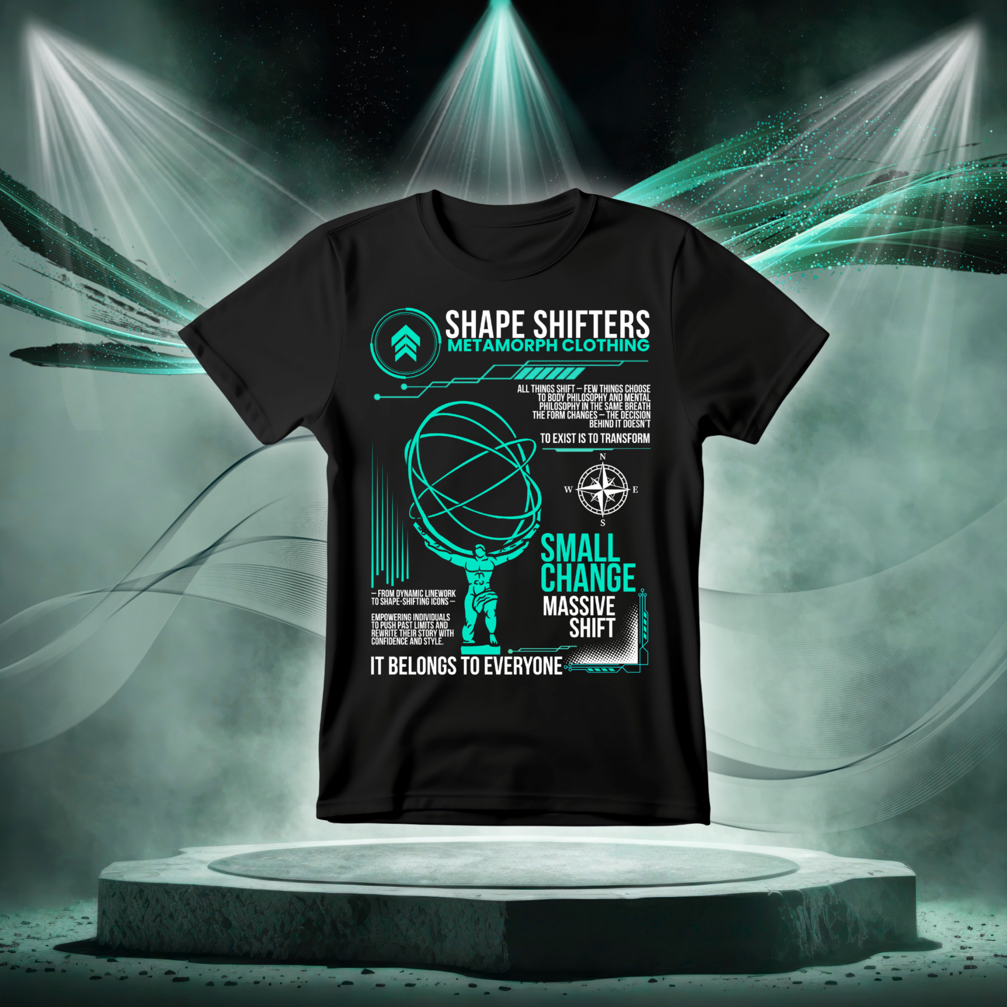 Shape Shifters Graphic Tee — "Small Change Massive Shift" Sci‑Fi Tech T-Shirt